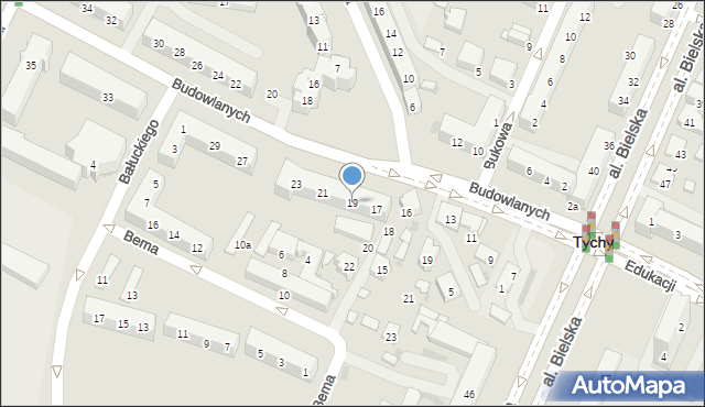 Tychy, Budowlanych, 19, mapa Tychów
