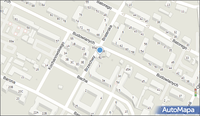 Tychy, Budowlanych, 51, mapa Tychów