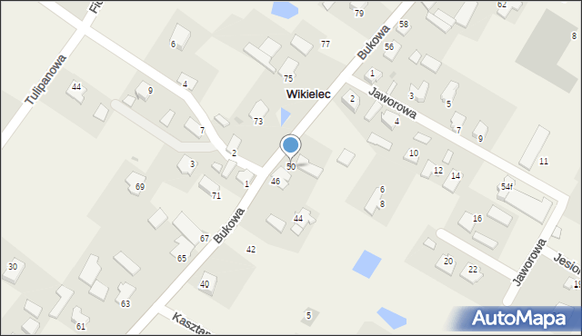 Wikielec, Bukowa, 50, mapa Wikielec