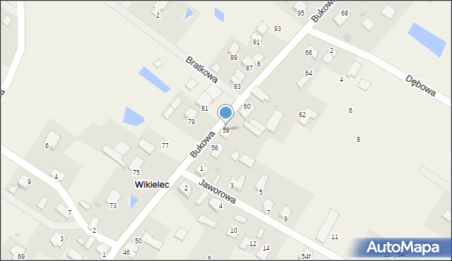 Wikielec, Bukowa, 58, mapa Wikielec