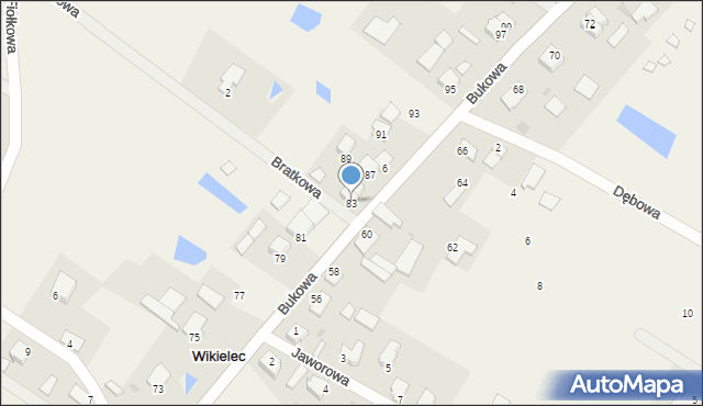 Wikielec, Bukowa, 83, mapa Wikielec