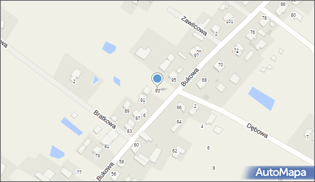 Wikielec, Bukowa, 93, mapa Wikielec