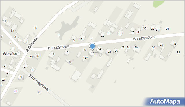 Wołyńce, Bursztynowa, 12, mapa Wołyńce