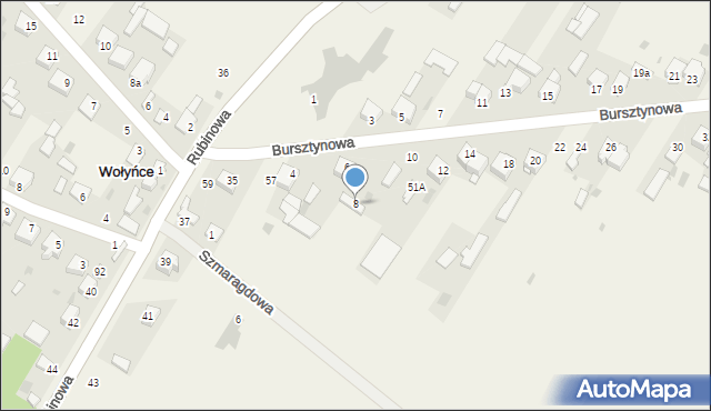 Wołyńce, Bursztynowa, 8, mapa Wołyńce