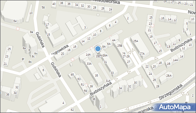 Wrocław, Budziszyńska, 33C, mapa Wrocławia