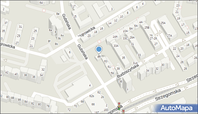 Wrocław, Budziszyńska, 65, mapa Wrocławia