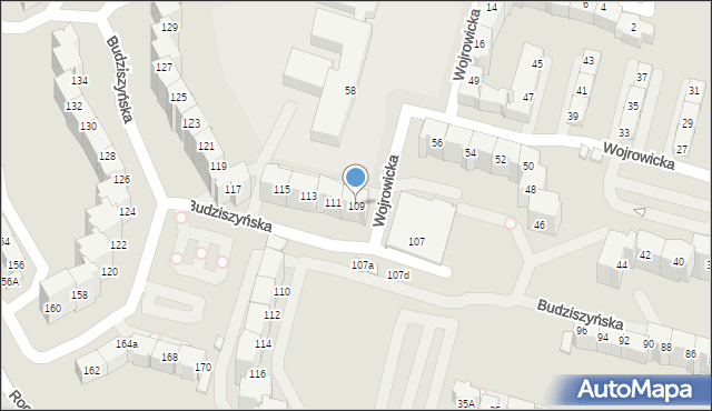 Wrocław, Budziszyńska, 109, mapa Wrocławia