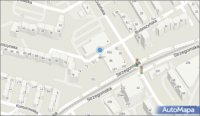 Wrocław, Budziszyńska, 68, mapa Wrocławia