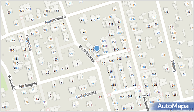 Ząbki, Budkiewicza Konstantego, ks., 36P, mapa Ząbki