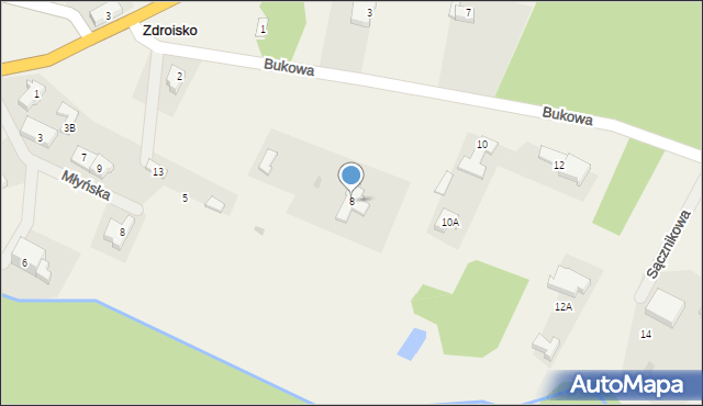 Zdroisko, Bukowa, 8, mapa Zdroisko