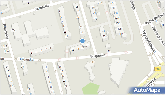 Zielona Góra, Bułgarska, 15, mapa Zielona Góra