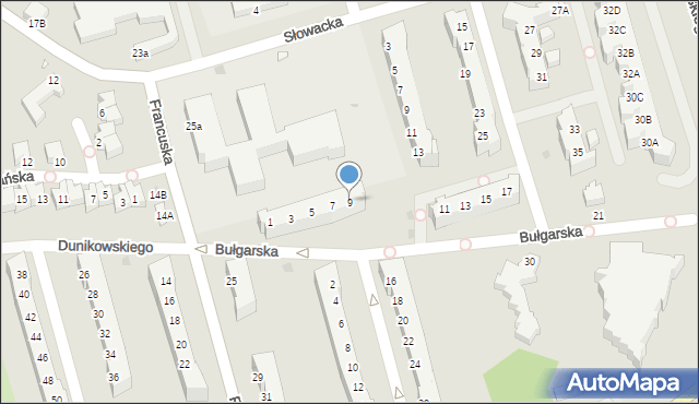 Zielona Góra, Bułgarska, 9, mapa Zielona Góra