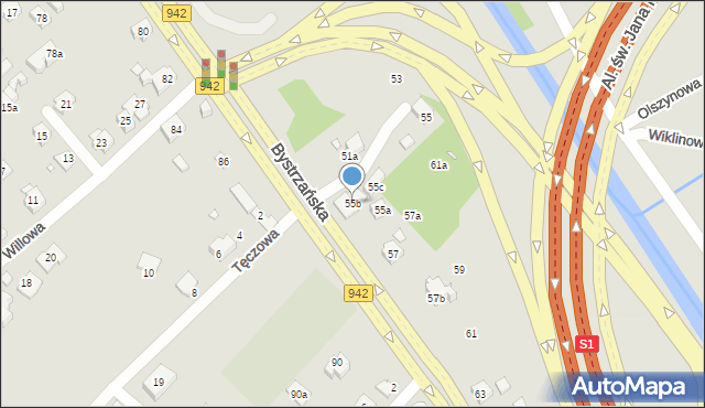 Bielsko-Biała, Bystrzańska, 55b, mapa Bielsko-Białej
