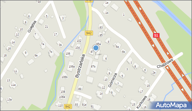 Bielsko-Biała, Bystrzańska, 87a, mapa Bielsko-Białej