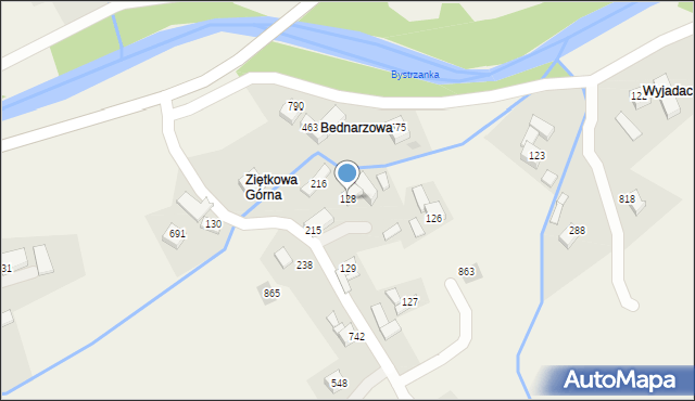 Bystra Podhalańska, Bystra Podhalańska, 128, mapa Bystra Podhalańska