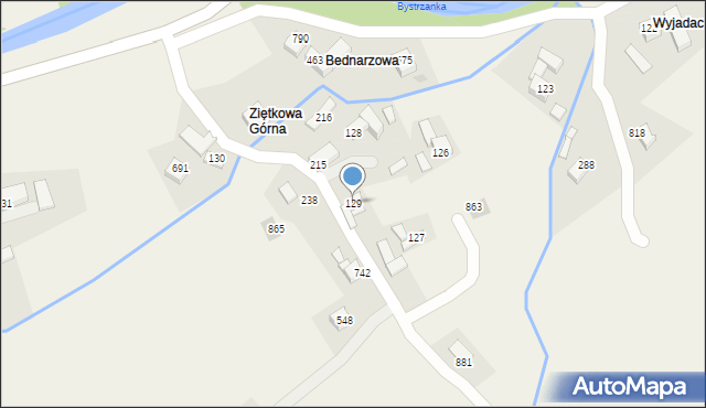 Bystra Podhalańska, Bystra Podhalańska, 129, mapa Bystra Podhalańska