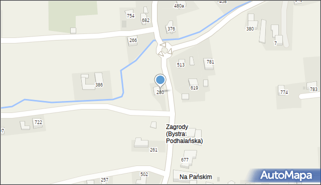 Bystra Podhalańska, Bystra Podhalańska, 280, mapa Bystra Podhalańska