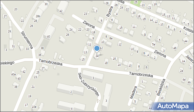 Kraków, Bystra, 14, mapa Krakowa