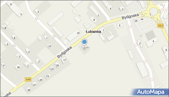 Łubianka, Bydgoska, 11, mapa Łubianka