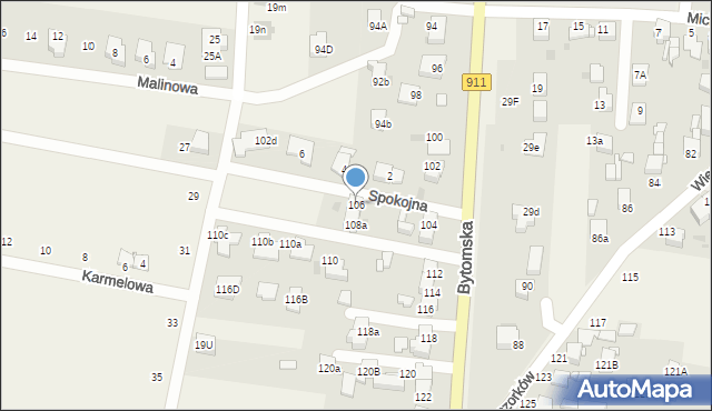 Orzech, Bytomska, 106, mapa Orzech