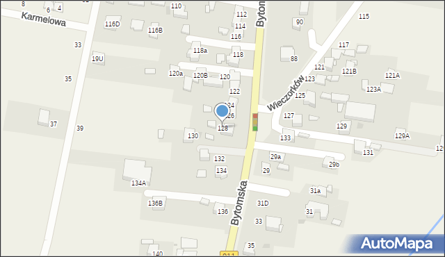 Orzech, Bytomska, 128, mapa Orzech