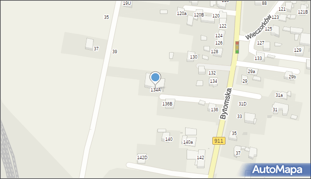 Orzech, Bytomska, 134A, mapa Orzech