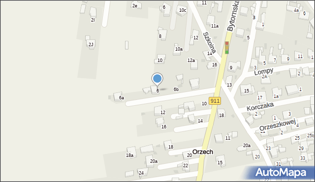 Orzech, Bytomska, 6, mapa Orzech