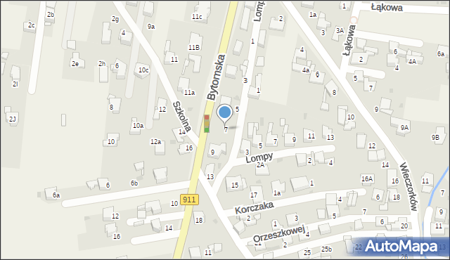 Orzech, Bytomska, 7, mapa Orzech