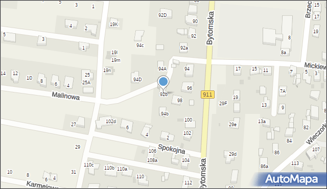 Orzech, Bytomska, 92b, mapa Orzech