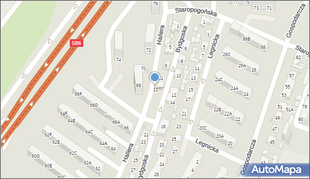 Sosnowiec, Bydgoska, 13, mapa Sosnowca