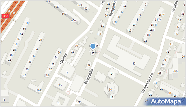 Sosnowiec, Bydgoska, 37, mapa Sosnowca