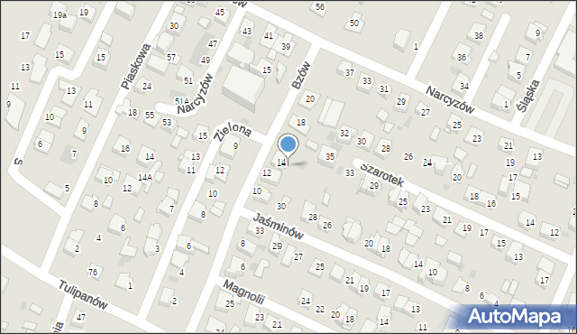 Tychy, Bzów, 14a, mapa Tychów