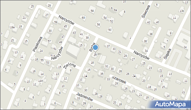 Tychy, Bzów, 20, mapa Tychów