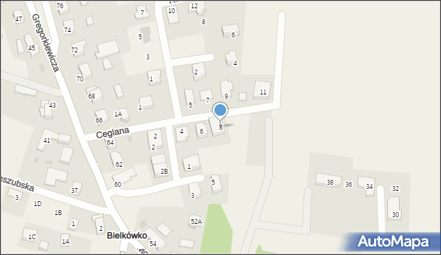 Bielkówko, Ceglana, 8, mapa Bielkówko