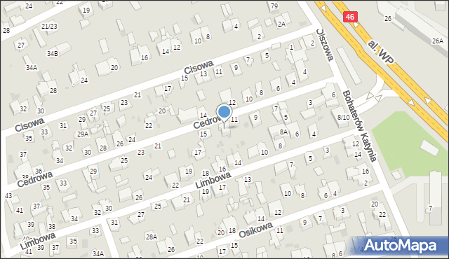Częstochowa, Cedrowa, 13, mapa Częstochowy