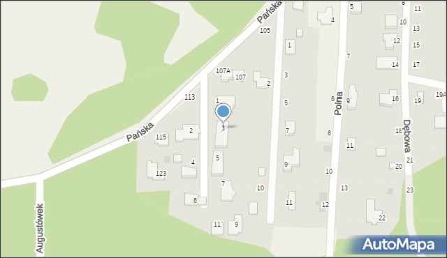 Dębina, Cedrowa, 3, mapa Dębina