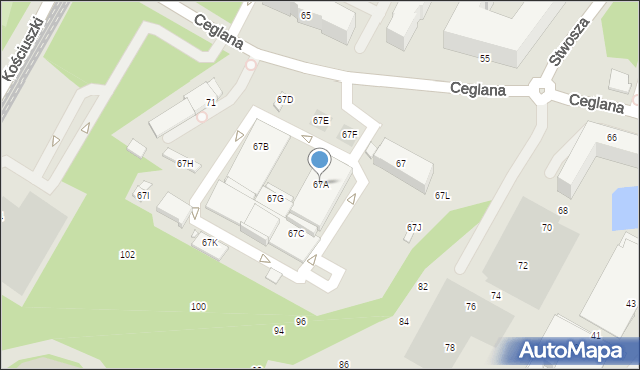 Katowice, Ceglana, 67A, mapa Katowic