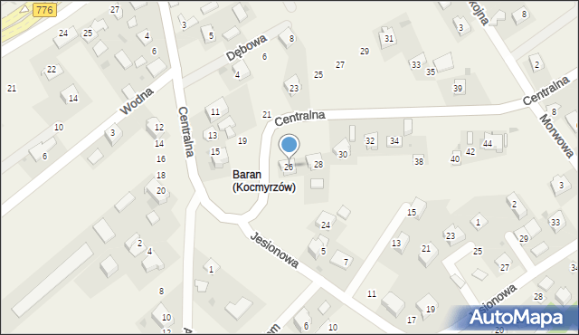 Kocmyrzów, Centralna, 26, mapa Kocmyrzów