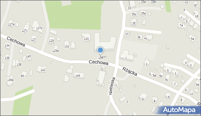 Kraków, Cechowa, 135, mapa Krakowa