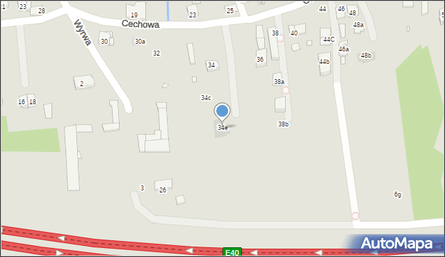 Kraków, Cechowa, 34e, mapa Krakowa