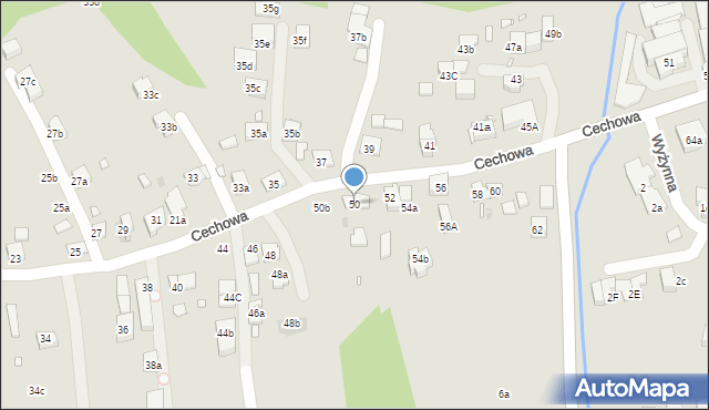 Kraków, Cechowa, 50, mapa Krakowa