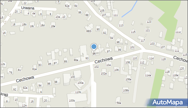 Kraków, Cechowa, 95, mapa Krakowa