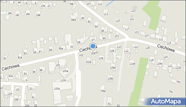 Kraków, Cechowa, 104, mapa Krakowa
