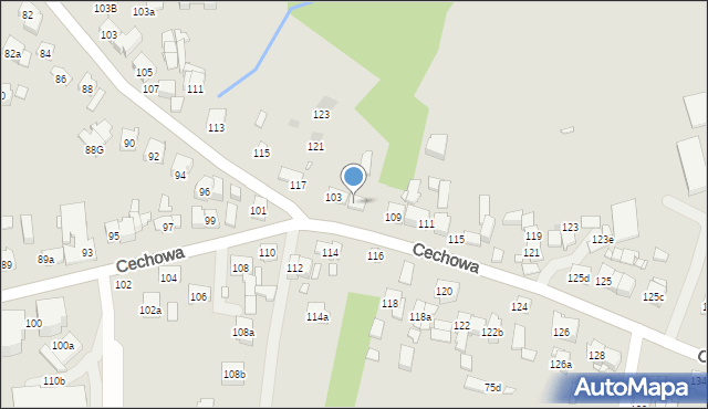 Kraków, Cechowa, 105, mapa Krakowa