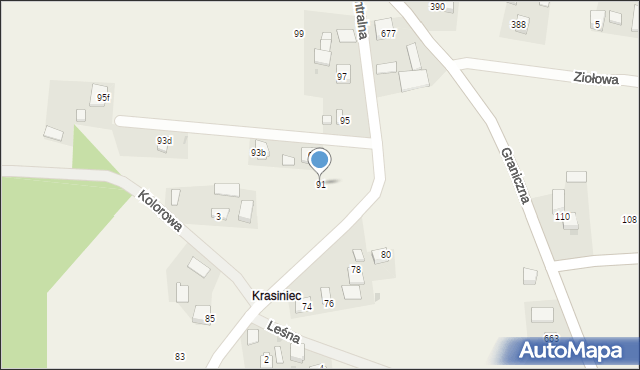 Krasieniec Stary, Centralna, 91, mapa Krasieniec Stary