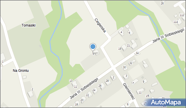 Łodygowice, Cegielska, 3, mapa Łodygowice