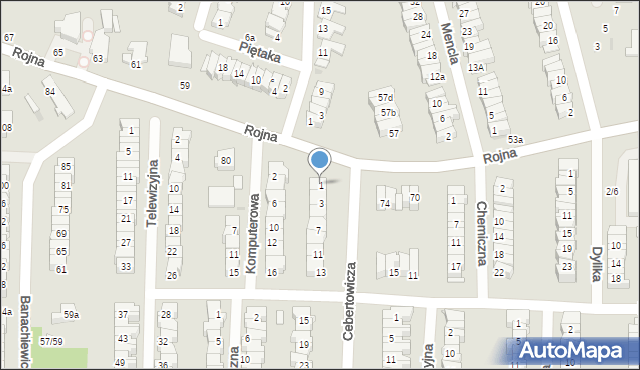 Łódź, Cebertowicza Romualda, prof., 1, mapa Łodzi