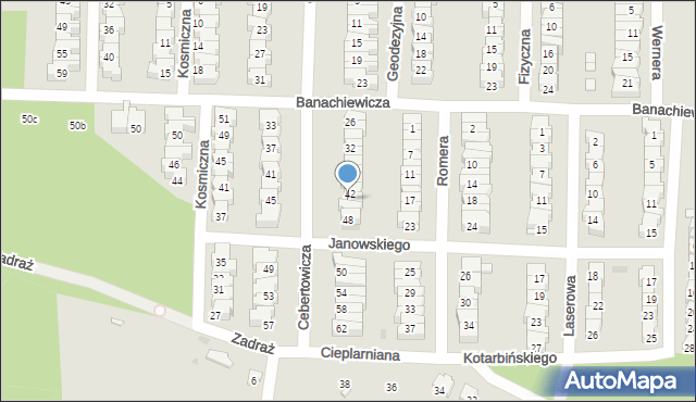 Łódź, Cebertowicza Romualda, prof., 44, mapa Łodzi