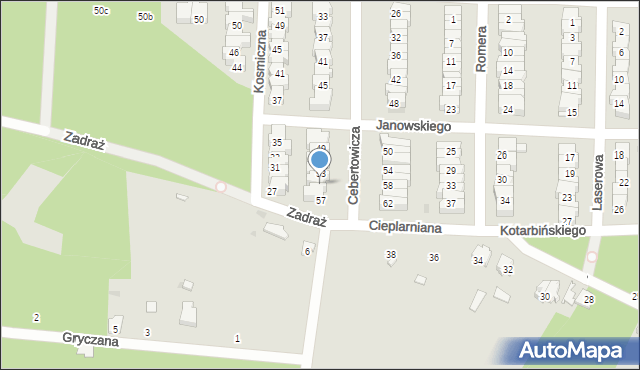 Łódź, Cebertowicza Romualda, prof., 55, mapa Łodzi