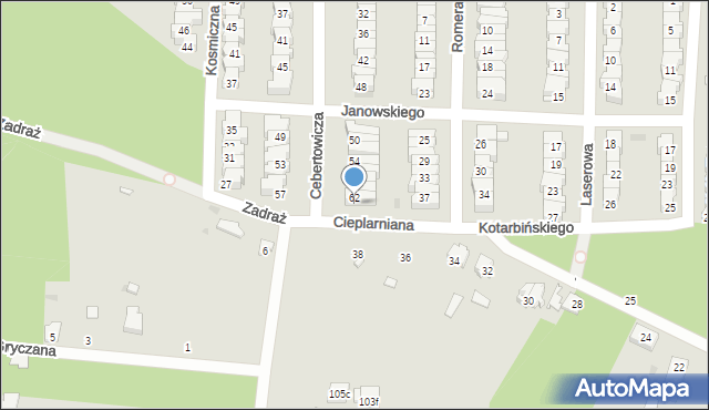 Łódź, Cebertowicza Romualda, prof., 64, mapa Łodzi